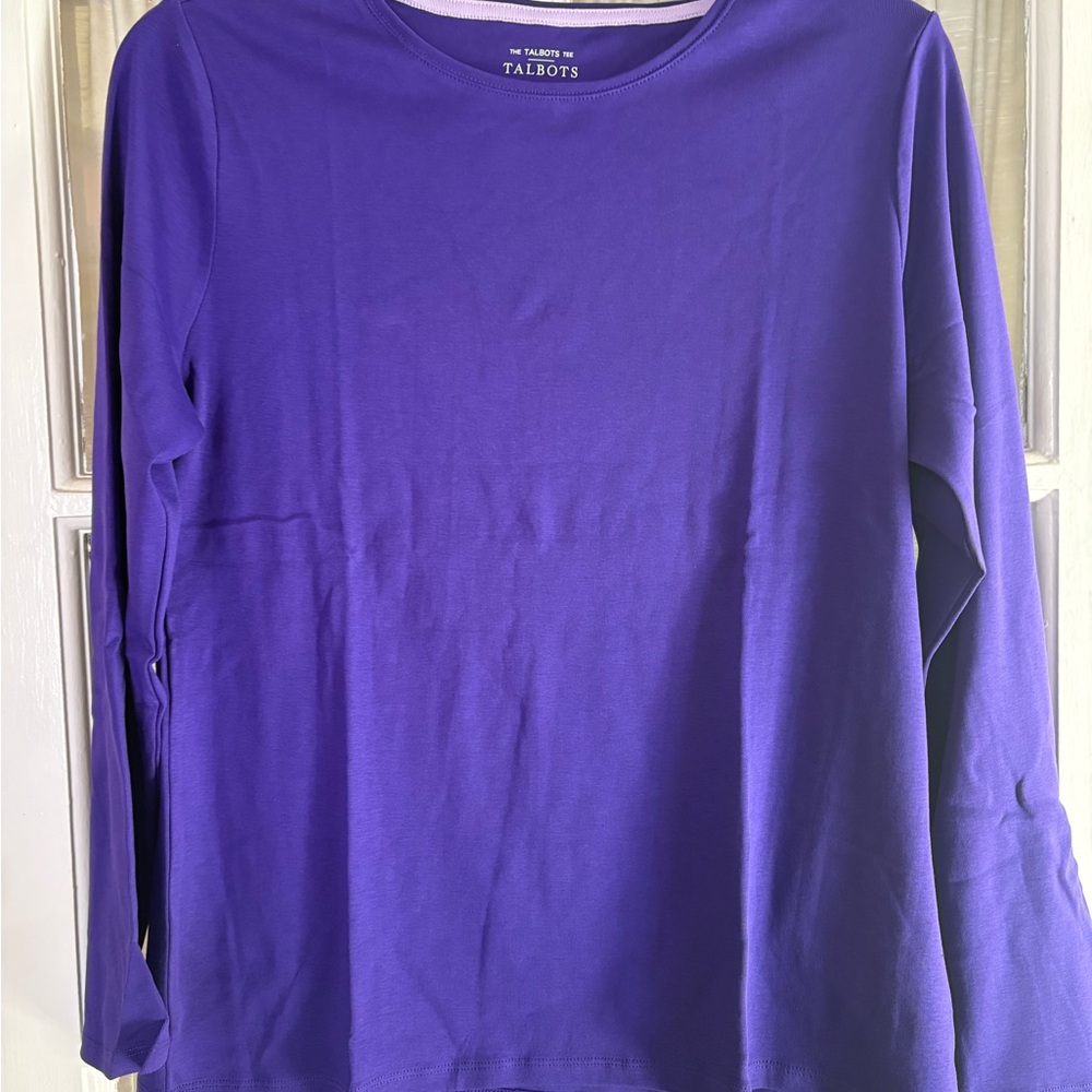 SOLD Talbots Crew Neck Long Sleeve 100% Pima Cotton Tshirt Purple, XL